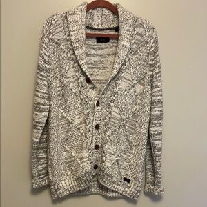 Gray Shawl Collar Cardigan Sweater with Textured Knit